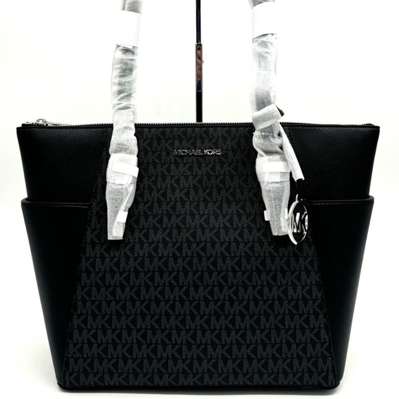 Michael Kors Large Charlotte TZ Tote Bag Black Signature - Picture 1 of 10